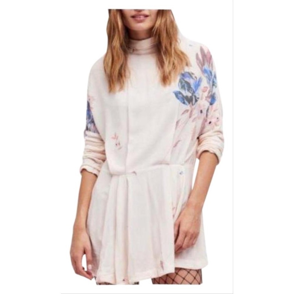 Free People Ivory Long Sleeve High Neck Floral Open Back Night Out Dress